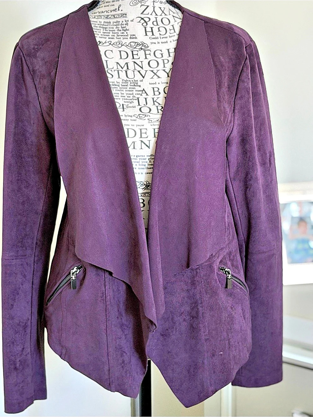 market & spruce Faux Suede Drape Front Jacket Purple Medium